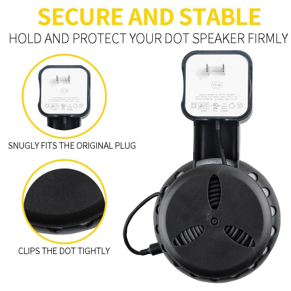 Smart Bluetooth Speaker Holder for Amazon Echo Dot 3 - Portable Wall Plug Accessory Black