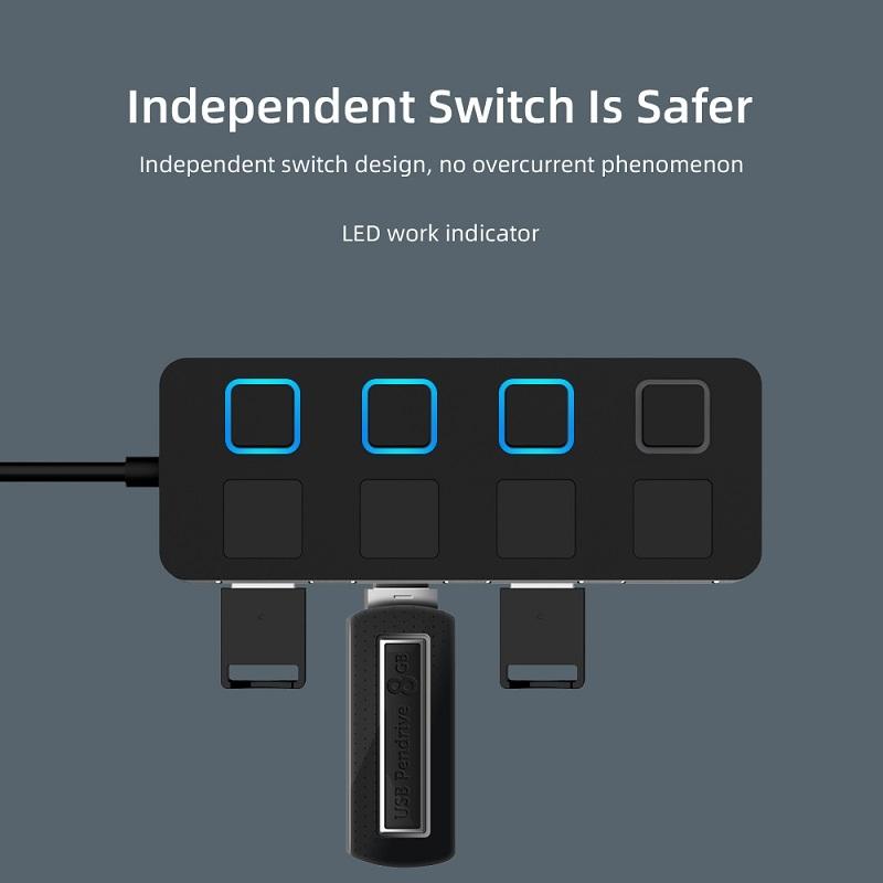 4-Port Usb 2.0 Hub With Switches - Black