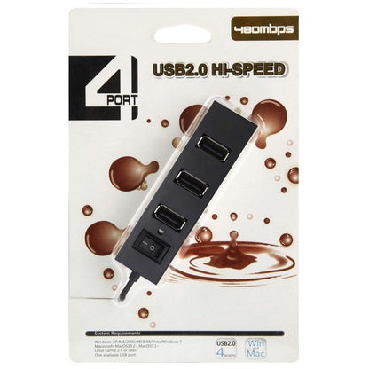 4-Port Usb 2.0 Hub With Switch - Black