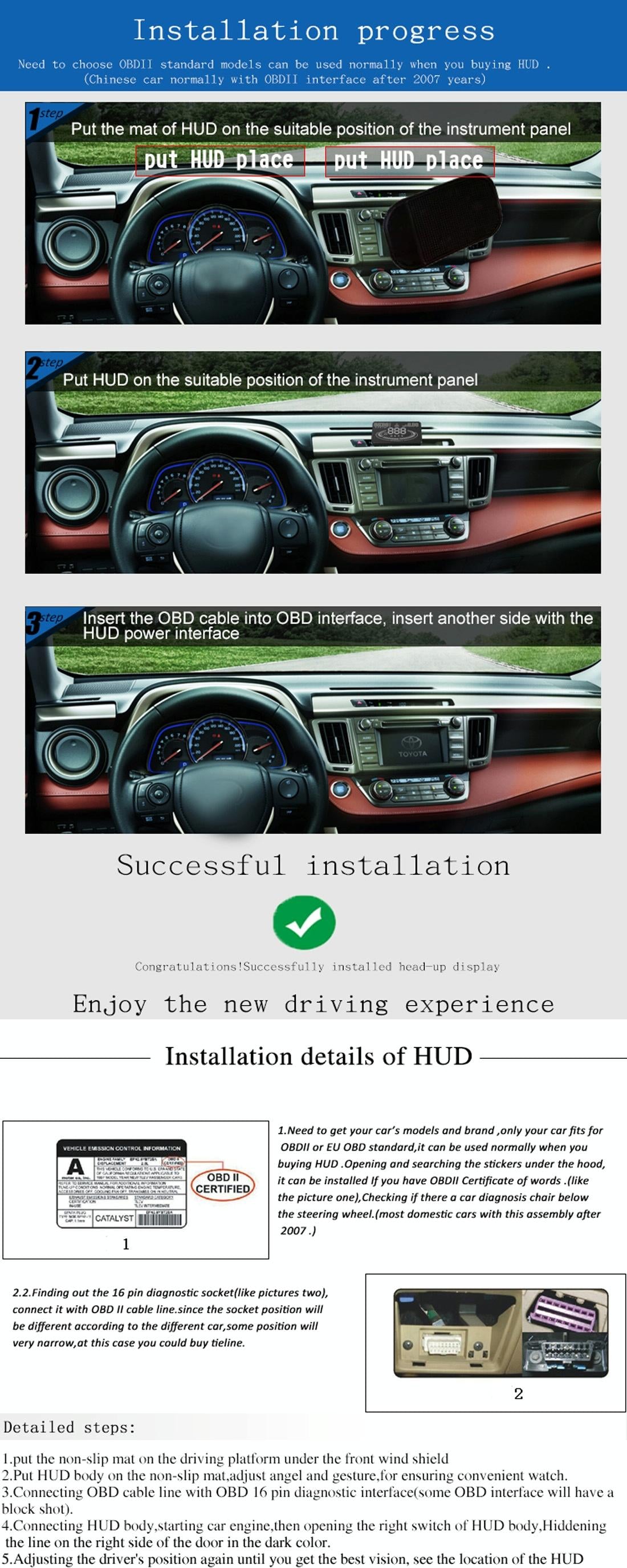5.5 Inch Car Obdii / Euobd Hud Display Speed Fuel Alarm Black