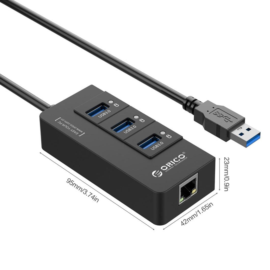 3-Port Usb3.0 Hub With Gigabit Ethernet Black