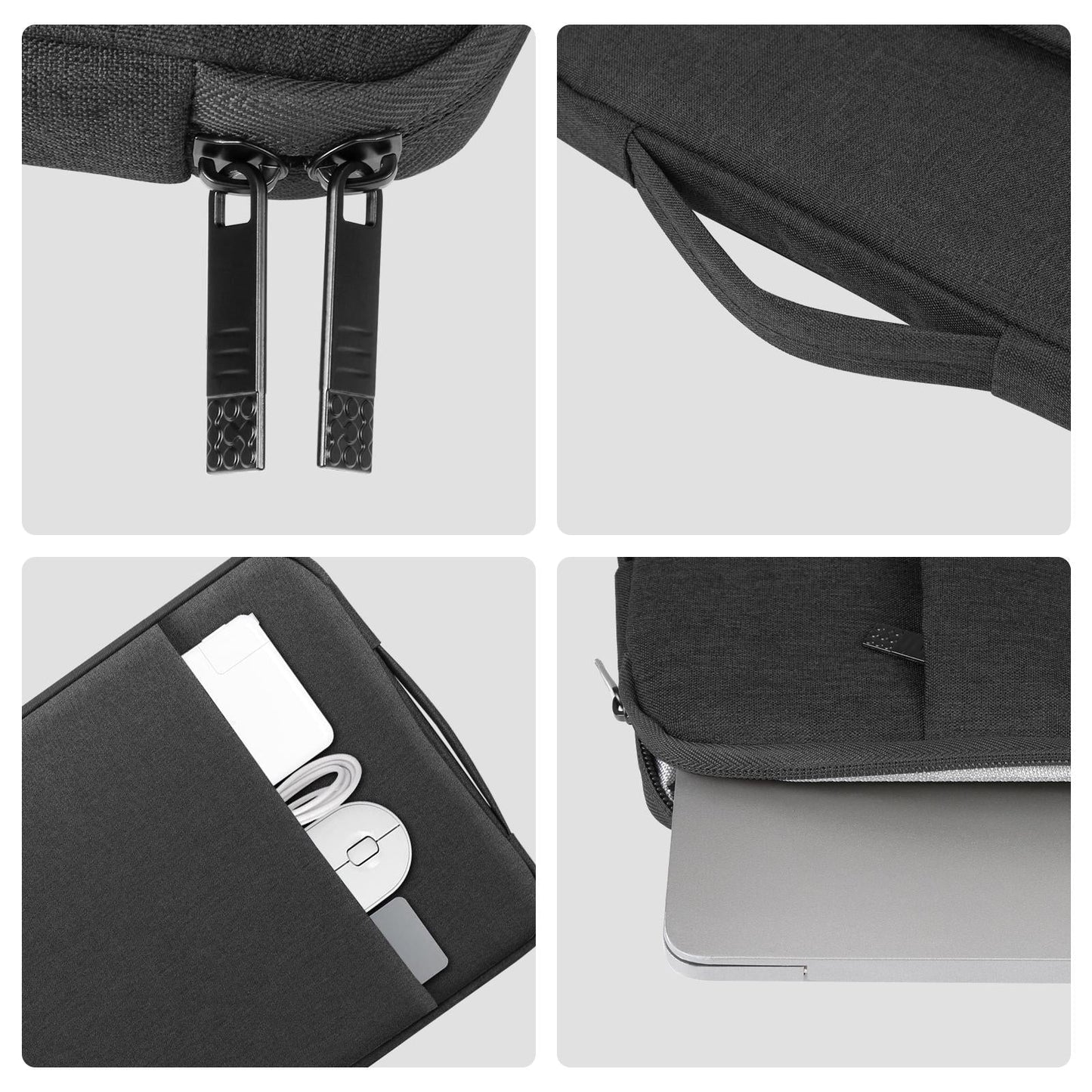 12.5-13.5 Inch Laptop Sleeve Briefcase with Zipper and Handle - Black