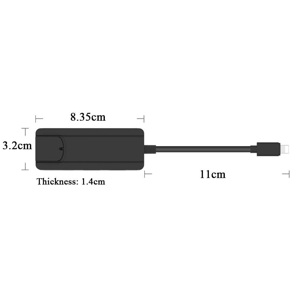 8Pin To Rj45 Usb 2.0 Hub Adapter - Black