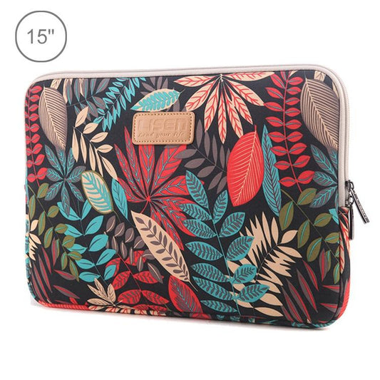 15.6 Inch Laptop Sleeve Case with Zipper for Macbook Samsung Sony Dell Alienware Chuwi Asus Hp - Colourful Leaves Design - Black