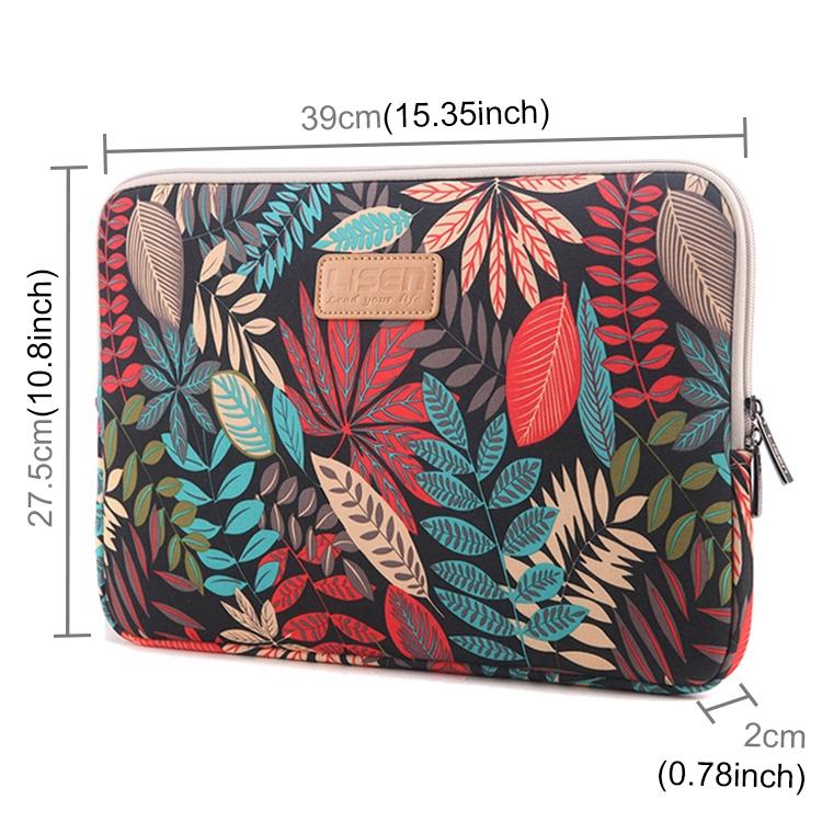 15.6 Inch Laptop Sleeve Case with Zipper for Macbook Samsung Sony Dell Alienware Chuwi Asus Hp - Colourful Leaves Design - Black
