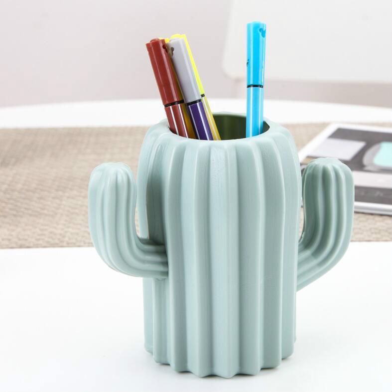 Cactus-shaped Vase Creative Desktop Pen Holder for Home Decor - Milk White