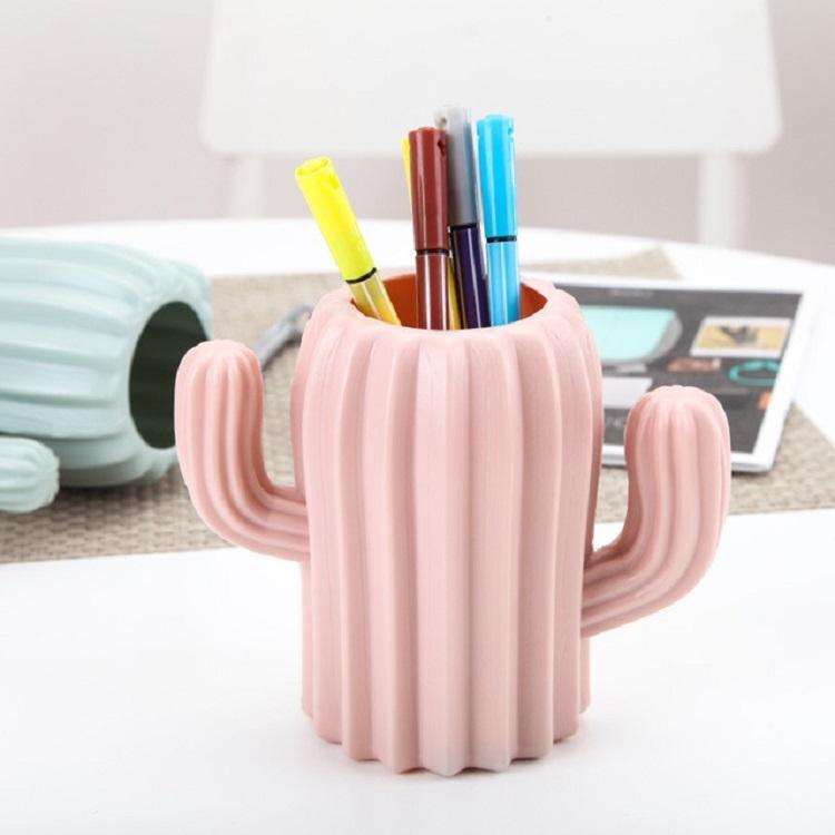 Cactus-shaped Vase Creative Desktop Pen Holder for Home Decor - Milk White