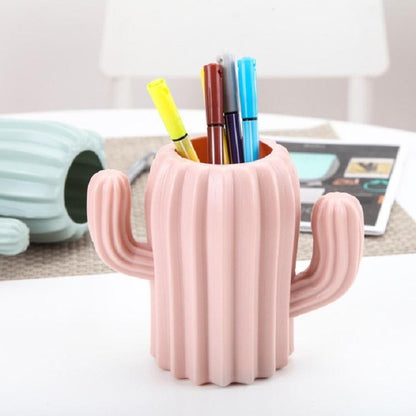 Cactus-shaped Vase Creative Desktop Pen Holder for Home Decor - Milk White