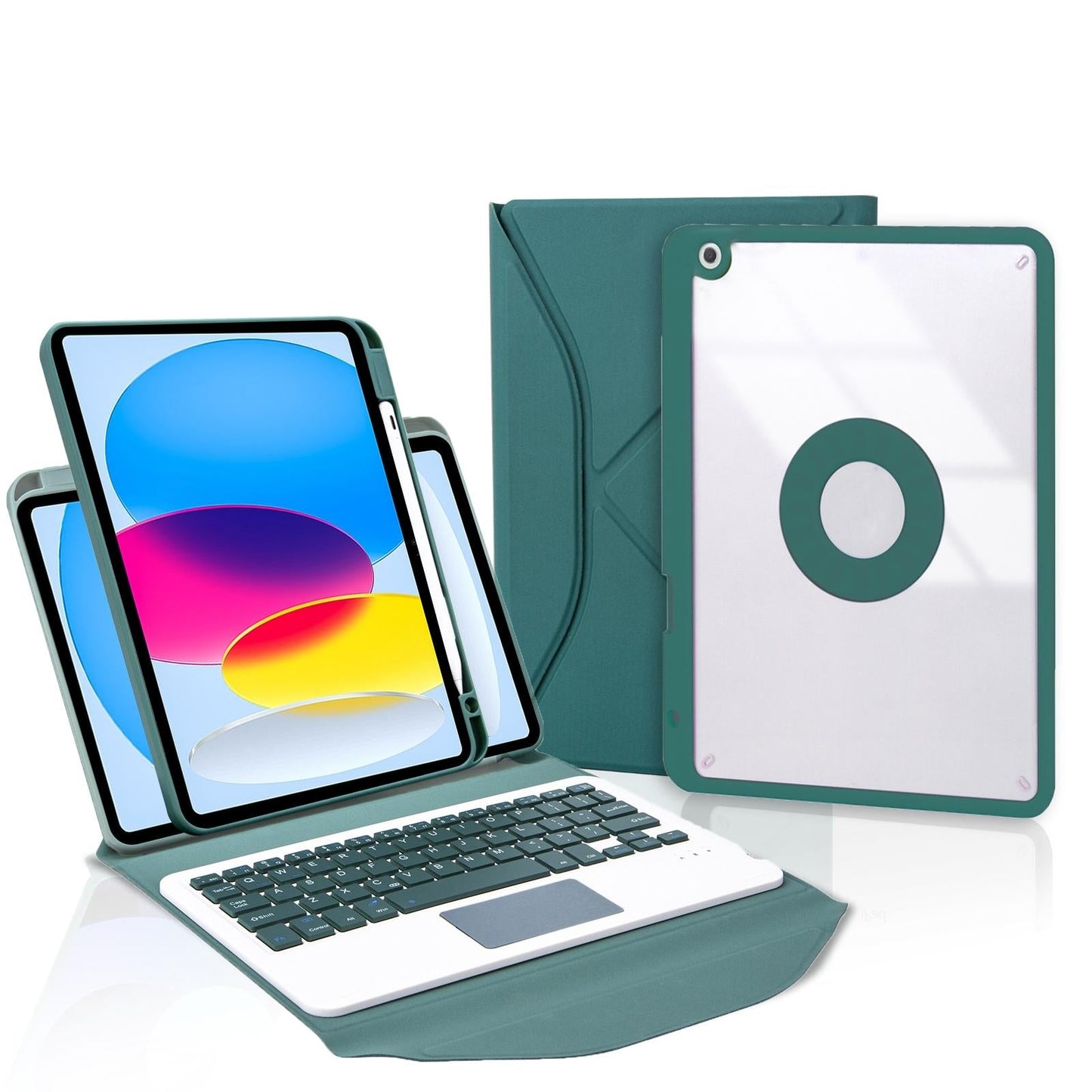 Bluetooth Keyboard Leather Tablet Case With Pen Slot And Touchpad - Green