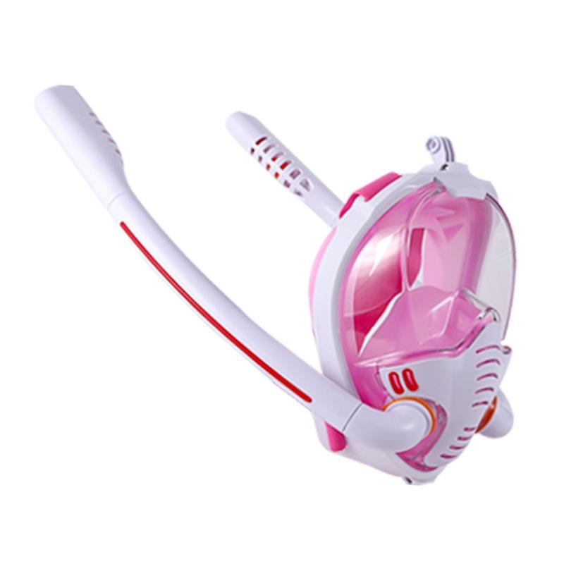 Full Dry Silicone Diving Mask for Adults - Double Tube - White/Blue