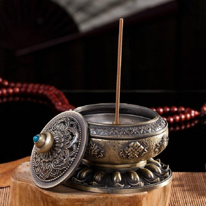 Medium Eight Treasure Incense Burner Decoration - Perfect for Home - Bronze