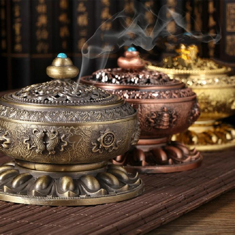 Medium Eight Treasure Incense Burner Decoration - Perfect for Home - Bronze