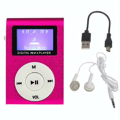 Metal Mini Mp3 Player With Screen Earphone+Cable - Purple