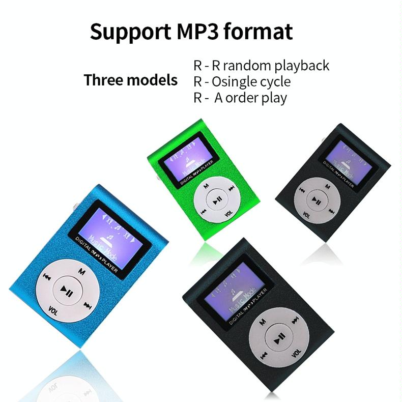 Metal Mini Mp3 Player With Screen Earphone+Cable - Purple