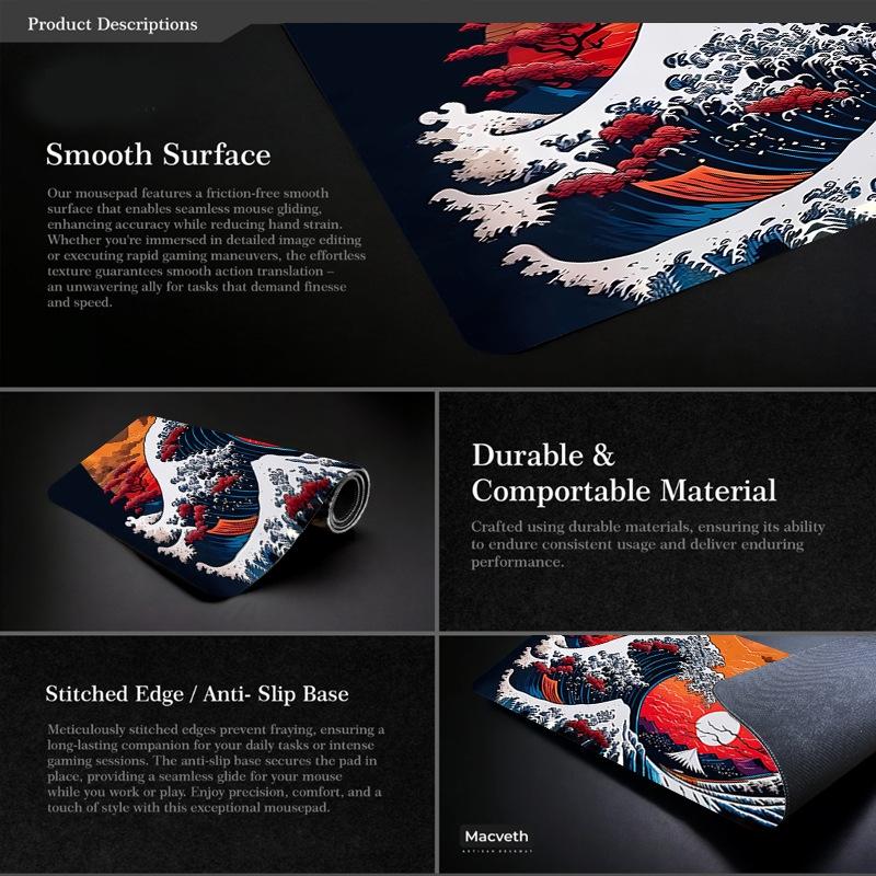 Non Slip Gaming Mouse Pad Big Wave Design - No.27 - 300X600X2Mm