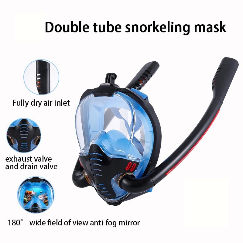 Full Dry Silicone Snorkel Mask for Adults - Double Tube Size l / Xl - White/Blue
