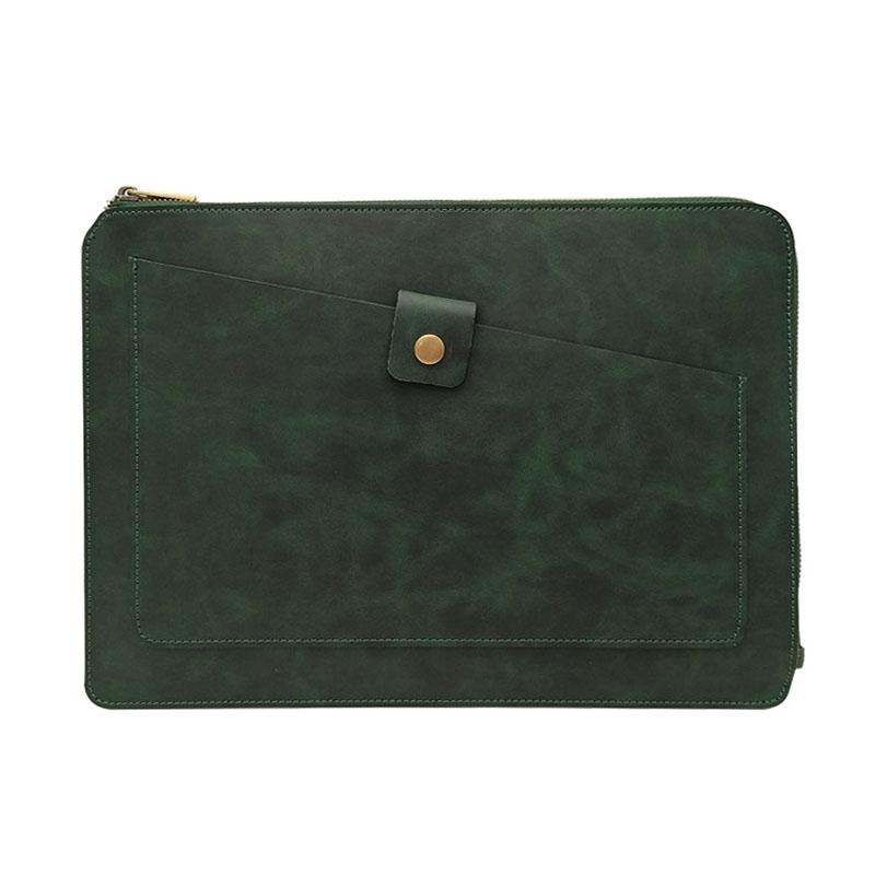 Leather Laptop Tablet Bag with Zipper for Macbook Samsung Sony Dell Alienware Chuwi Asus Hp - Coffee