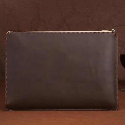 Leather Laptop Tablet Bag with Zipper for Macbook Samsung Sony Dell Alienware Chuwi Asus Hp - Coffee