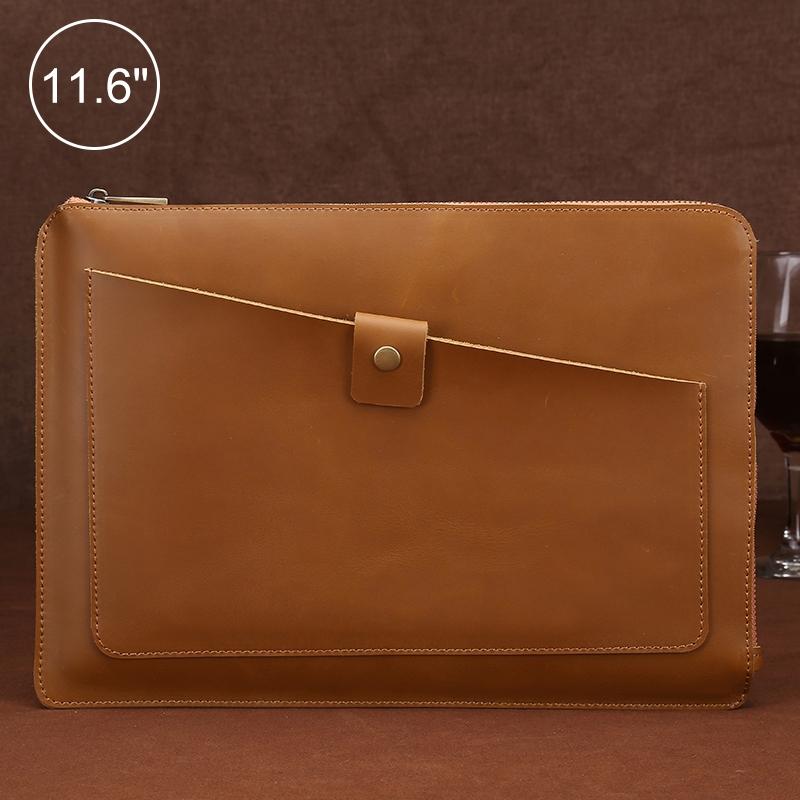 Leather Laptop Tablet Bag with Zipper for Macbook Samsung Sony Dell Alienware Chuwi Asus Hp - Coffee