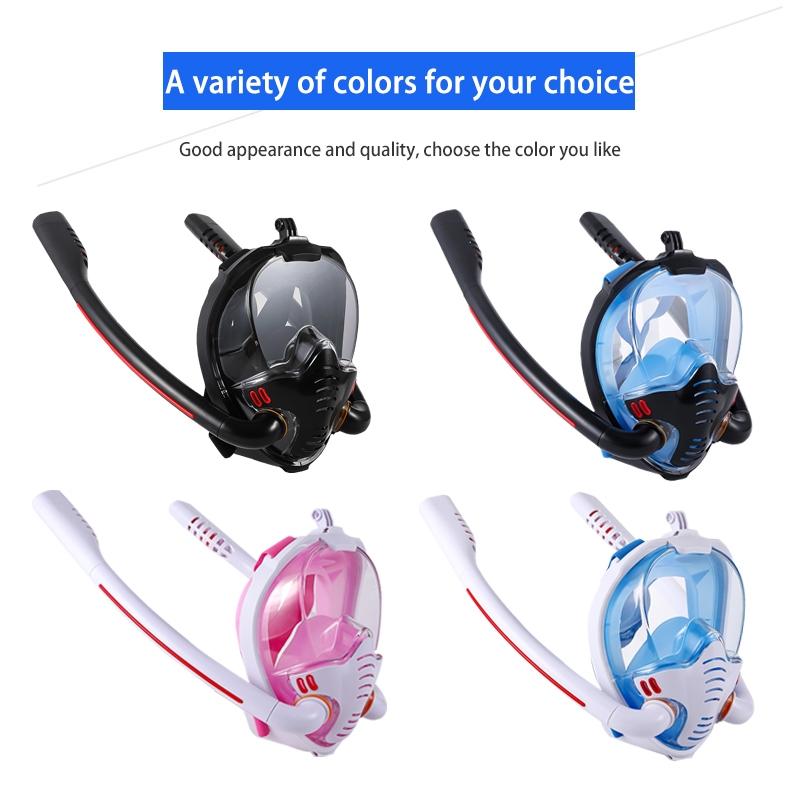 Full Dry Silicone Diving Mask for Adults - Double Tube - White/Pink