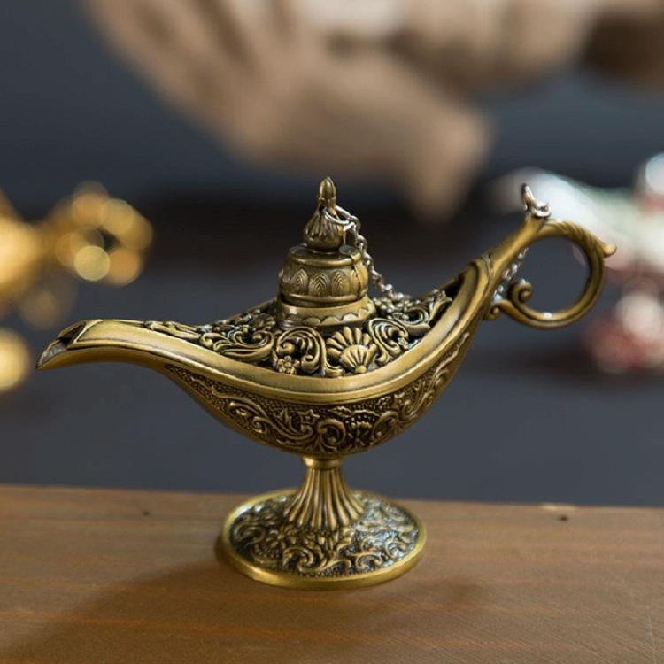 Metal Aladdin Magic Lamp Aromatherapy Home Decor Gift - Bronze