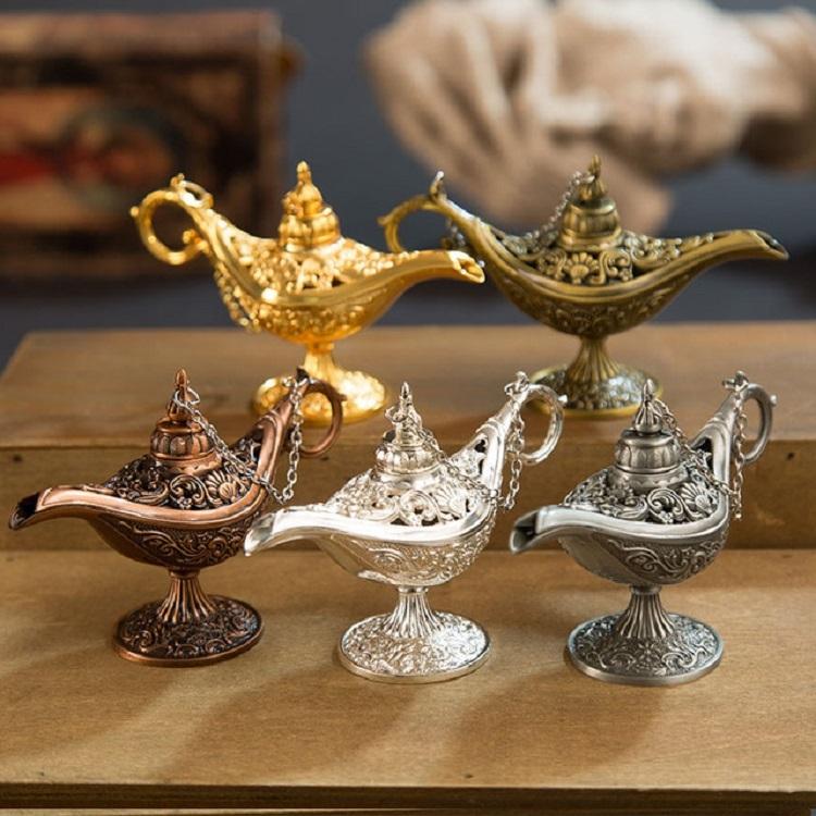 Metal Aladdin Magic Lamp Aromatherapy Home Decor Gift - Bronze