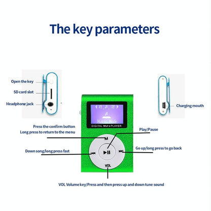 Metal Mini Mp3 Player With Screen Earphone+Cable - Green