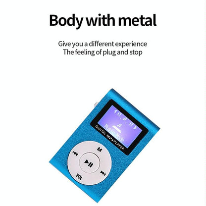 Metal Mini Mp3 Player With Screen Earphone+Cable - Blue