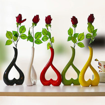 Creative Heart-shaped Ceramic Flower Vase for Home Office or Wedding Decor - Green