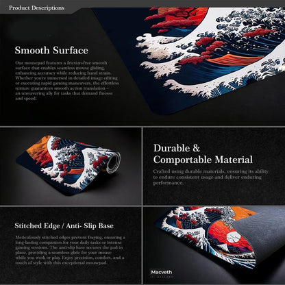 Non Slip Gaming Mouse Pad Big Wave Design - No.32 - 400X900X2Mm