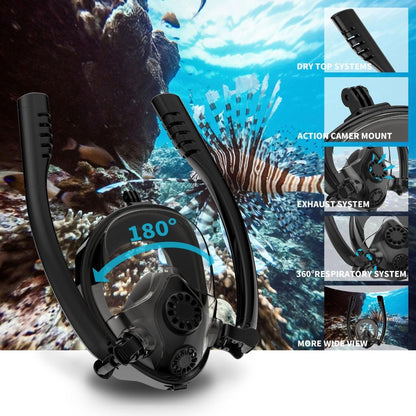 Full Dry Silicone Diving Mask for Water Sports and Gopro Hero11 - Black Red Coral