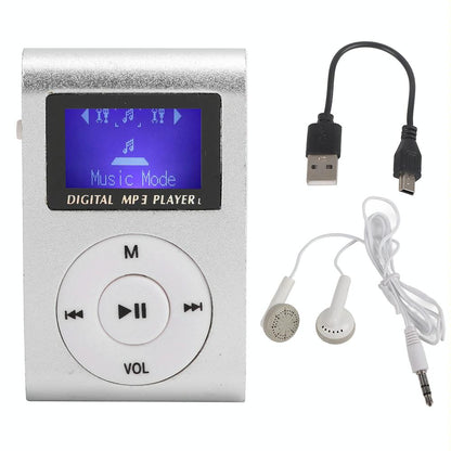 Metal Mini Mp3 Player With Screen Earphone+Cable - Black