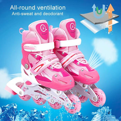 Flash Straight Row Roller Skating Shoes Suit for Kids and Adults - Medium Size - Pink