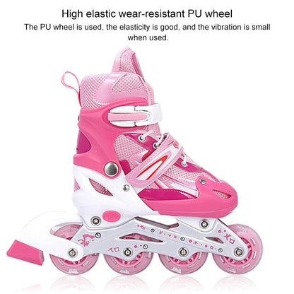 Flash Straight Row Roller Skating Shoes Suit for Kids and Adults - Medium Size - Pink