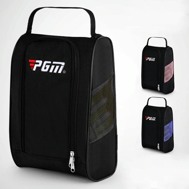Convenient Breathable Golf Shoe Bag - Durable Nylon - Black Pink