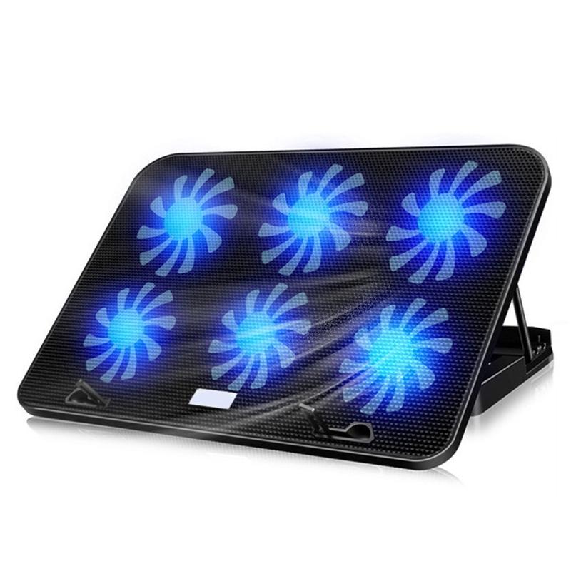 Silent Six-fan Cooling Holder for Notebook Computers - Black
