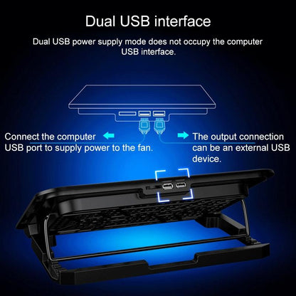 Silent Six-fan Cooling Holder for Notebook Computers - Black