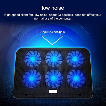 Silent Six-fan Cooling Holder for Notebook Computers - Black