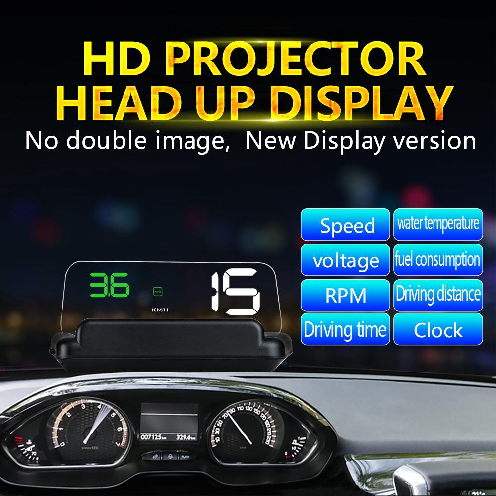 Virtual Hd Car Hud Display Speed Rpm Water Temp Oil Consumption Distance / Time Voltage Over Speed Alarm - Green