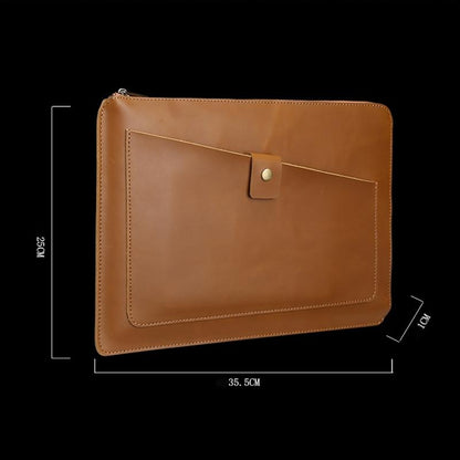 Leather Laptop Tablet Bag with Zipper for Macbook Samsung Sony Dell Alienware Chuwi Asus Hp - Dark Green