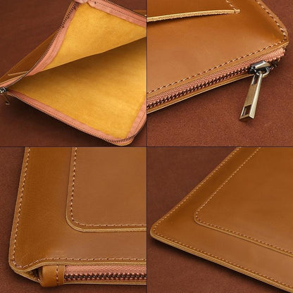 Leather Laptop Tablet Bag with Zipper for Macbook Samsung Sony Dell Alienware Chuwi Asus Hp - Dark Green