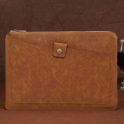 Leather Laptop Tablet Bag with Zipper for Macbook Samsung Sony Dell Alienware Chuwi Asus Hp - Dark Green