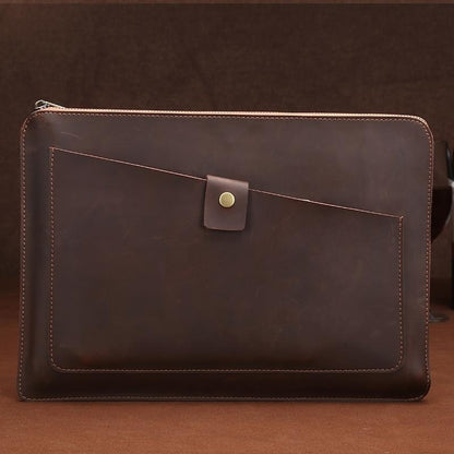 Leather Laptop Tablet Bag with Zipper for Macbook Samsung Sony Dell Alienware Chuwi Asus Hp - Dark Green