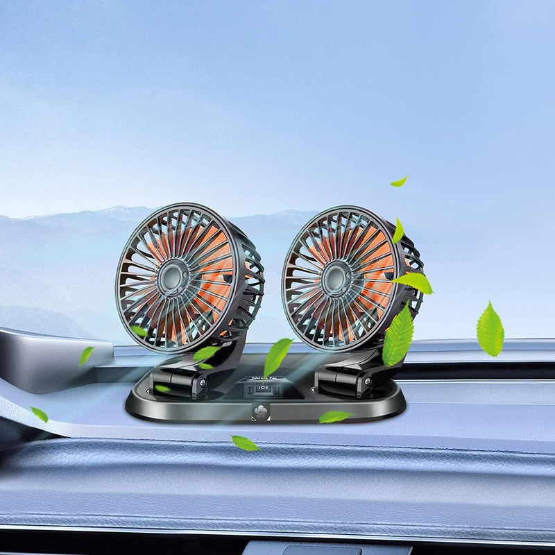 Vibe Geeks Speed Adjustable Portable Dual Head Car Cooling Fan with Parking Sign