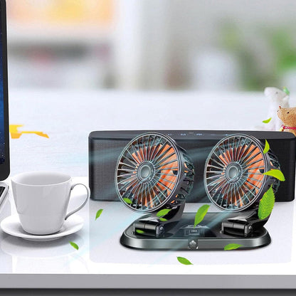 Vibe Geeks Speed Adjustable Portable Dual Head Car Cooling Fan with Parking Sign