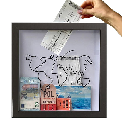 Vibe Geeks Adventure Archive Box Wood Frame Travel Tickets Keepsakes Storage Frame - Black - Medium