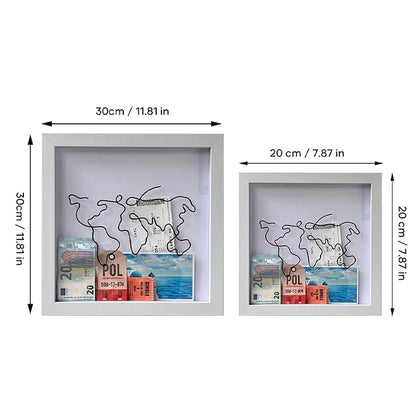 Vibe Geeks Adventure Archive Box Wood Frame Travel Tickets Keepsakes Storage Frame - Black - Medium