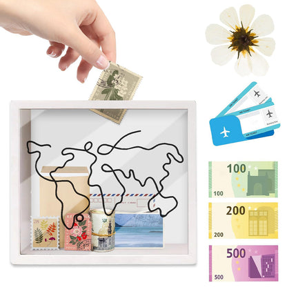 Vibe Geeks Adventure Archive Box Wood Frame Travel Tickets Keepsakes Storage Frame - White - Medium