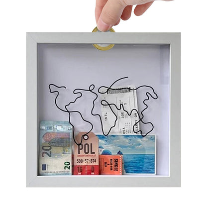Vibe Geeks Adventure Archive Box Wood Frame Travel Tickets Keepsakes Storage Frame - White - Small
