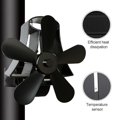 High Temp 5-blade Heat Powered Stove Fan for Fireplaces - Grey